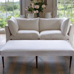 Coco 2.5 seater sofa with Self Piped Knife Edge cushion in Designers Guild Brera Lino Chalk - Hand Made in USA