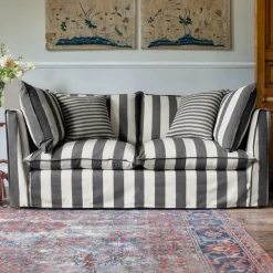 Coco 2.5 seater sofa with Self Piped Knife Edge cushion in Charcoal Stripes - Hand Made in USA