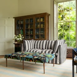Coco 2.5 seater sofa with Self Piped Knife Edge cushion in Charcoal Stripes - Hand Made in USA