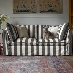 Coco 2.5 seater sofa with Self Piped Knife Edge cushion in Charcoal Stripes - Hand Made in USA
