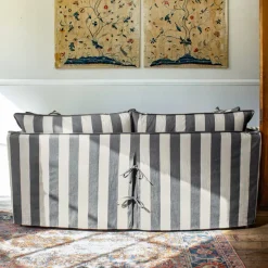 Coco 2.5 seater sofa with Self Piped Knife Edge cushion in Charcoal Stripes - Hand Made in USA