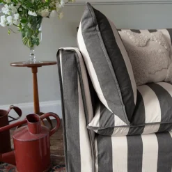 Coco 2.5 seater sofa with Self Piped Knife Edge cushion in Charcoal Stripes - Hand Made in USA