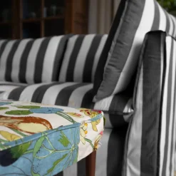 Coco 2.5 seater sofa with Self Piped Knife Edge cushion in Charcoal Stripes - Hand Made in USA