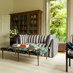 Coco 2.5 seater sofa with Self Piped Knife Edge cushion in Charcoal Stripes - Hand Made in USA