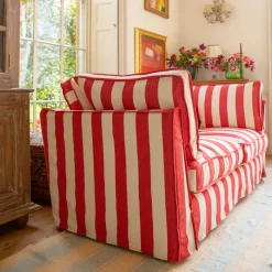 Coco 2.5 seater sofa with Self Piped Box Edge cushion in Stripes Petunia - Hand Made in USA