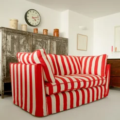 Coco 2.5 seater sofa with Self Piped Box Edge cushion in Stripes Petunia - Hand Made in USA