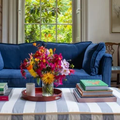 Coco 2.5 seater sofa with Self Piped Box Edge cushion in Designers Guild Brera Lino Indigo - Hand Made in USA