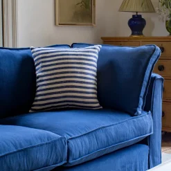 Coco 2.5 seater sofa with Self Piped Box Edge cushion in Designers Guild Brera Lino Indigo - Hand Made in USA