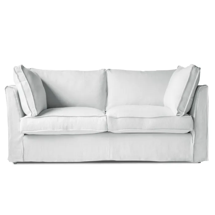 Coco 2.5 seater sofa with Self Piped Box Edge cushion in Cotton Linen Snow Drop - Hand Made in USA