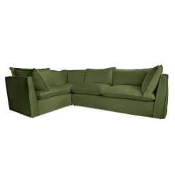 Coco 2 x 3 seater sofa Self Piped Knife Edge cushion in Cotton Linen Evergreen - Hand Made in USA