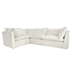 Coco 2 x 3 seater sofa Self Piped Knife Edge cushion in Cotton Linen Cool Coconut - Hand Made in USA