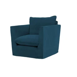 Coco Chair with Knife Edge Cushion in Indigo Linen - Hand Made in USA