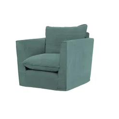 Coco Chair with Knife Edge Cushion in Cerulean Linen - Hand Made in USA
