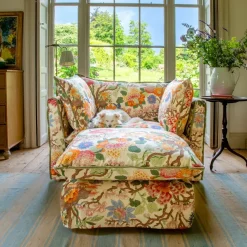Coco Footstool with Contrast Welt Knife Edge cushion in GP u0026 J Baker Magnolia Cream Blue - Hand Made in USA