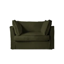 Coco Loveseat with Box Edge Cushion in Khaki Linen - Hand Made in USA