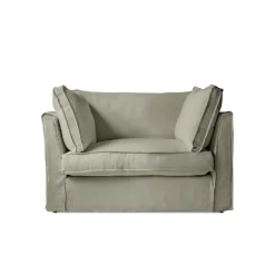 Coco Loveseat with Box Edge Cushion in Ivory Linen - Hand Made in USA