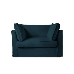 Coco Loveseat with Box Edge Cushion in Indigo Linen - Hand Made in USA
