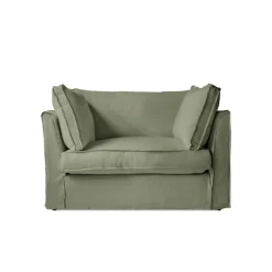 Coco Loveseat with Box Edge Cushion in Hemp Linen - Hand Made in USA