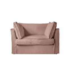 Coco Loveseat with Box Edge Cushion in Dusky Pink Linen - Hand Made in USA