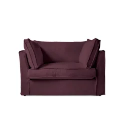 Coco Loveseat with Box Edge Cushion in Damson Linen - Hand Made in USA