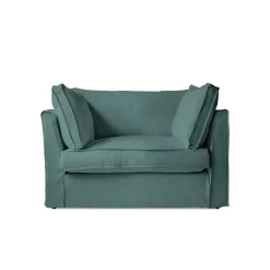 Coco Loveseat with Box Edge Cushion in Cerulean Linen - Hand Made in USA