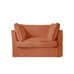 Coco Loveseat with Box Edge Cushion in Cayenne Linen - Hand Made in USA