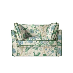 Coco Loveseat with Box Edge cushion in Kitty Blue Green with Parakeet Velvet Trim - Hand Made in USA