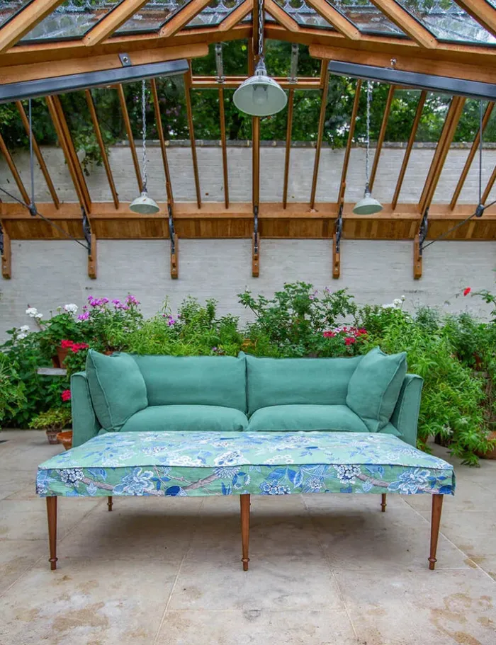 Coco Small Coffee Table in GPJ Hydrangea Bird Emerald/Blue - Hand Made in USA