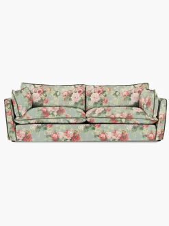 Cocobella 3.5 Seater Sofa in English Garden Grey Skies with Green Tea Velvet Trim - Hand Made in USA