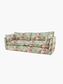 Cocobella 3.5 Seater Sofa in English Garden Grey Skies with Green Tea Velvet Trim - Hand Made in USA