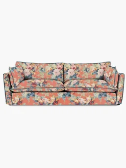 Cocobella 3.5 Seater Sofa in English Garden Coral Orange with Lagoon Velvet Trim - Hand Made in USA