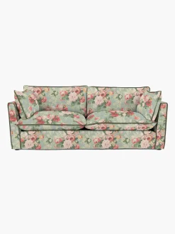 Cocobella 3 Seater Sofa in English Garden Grey Skies with Green Tea Velvet Trim - Hand Made in USA