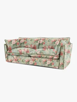 Cocobella 3 Seater Sofa in English Garden Grey Skies with Green Tea Velvet Trim - Hand Made in USA