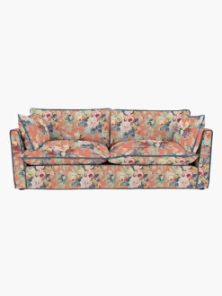 Cocobella 3 Seater Sofa in English Garden Coral Orange with Lagoon Velvet Trim - Hand Made in USA