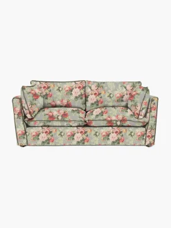 Cocobella 2.5 Seater Sofa in English Garden Grey Skies with Green Tea Velvet Trim - Hand Made in USA