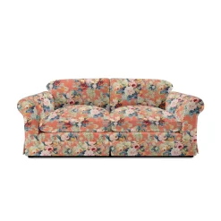 Salthrop Large Sofa with Big Back Cushions in English Garden Coral Orange - Hand Made in USA